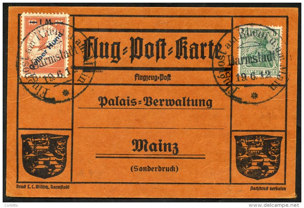 1912 Gelber Hund Rhein U Main Flight Card, Bearing 1m Semi-official Stamp. - Autres & Non Classés