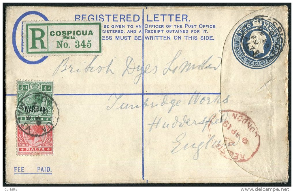 MALTA &amp; CYPRUS 1908 Letter From Sicily To Malta With 2c Cancelled CATANIA, Underpaid With &frac12;d In Circle T Mark - Autres & Non Classés