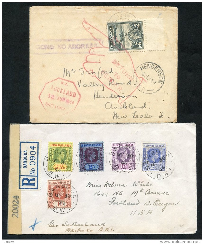 BRITISH WEST INDIES WWII CENSORS 1940's Assembly Of Censored Covers To USA With Reg Barbuda Cover, Five Leeward Islands - Autres & Non Classés