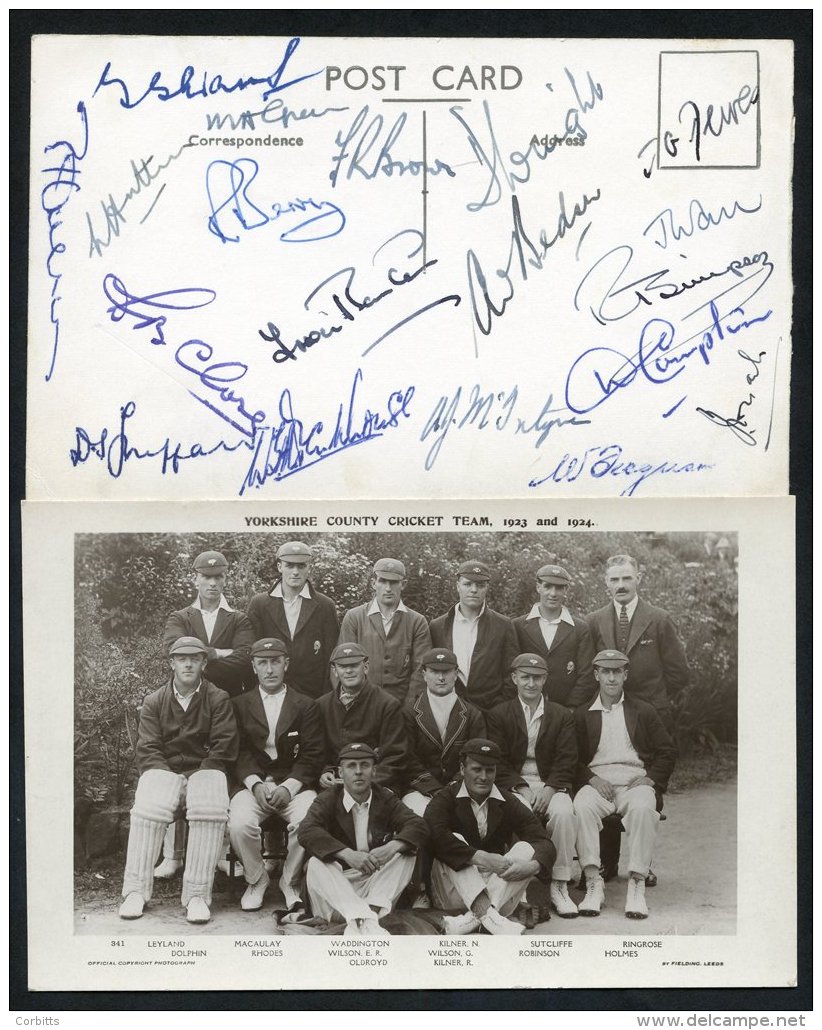 CRICKET Card Of P&amp;O Stratheden, Reverse Signed By England Team Incl. D. Compton (19 Signatures), Yorkshire Team Phot - Non Classés