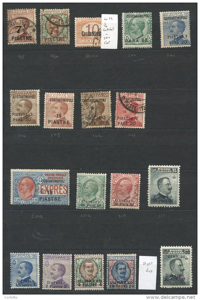 ITALIAN PO's IN THE TURKISH EMPIRE M &amp; FU Ranges. Noted 1909 Durazzo 20pi On 5l M (Cat. &pound;325), 30pa On 15c Sla - Autres & Non Classés