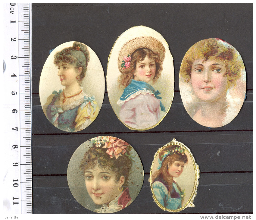 1093 - Lot De 5 Miniatures Sur Papier - Epoque : Fin 19 ème Siècle - People