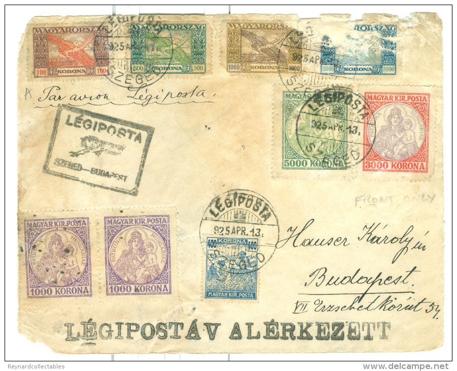 1925 Hungary Airmail Legiposta Szeged-Budapest ** Front Only** Multi Stamp, A/f - Covers & Documents