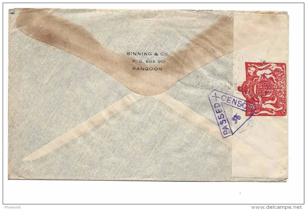 BURMA BIRMANIE, 1941 King 3A 6 P Overprinted Stamp BURMA Air Mail Cover To CALCUTTA INDIA, Censor, Censure - Burma (...-1947)