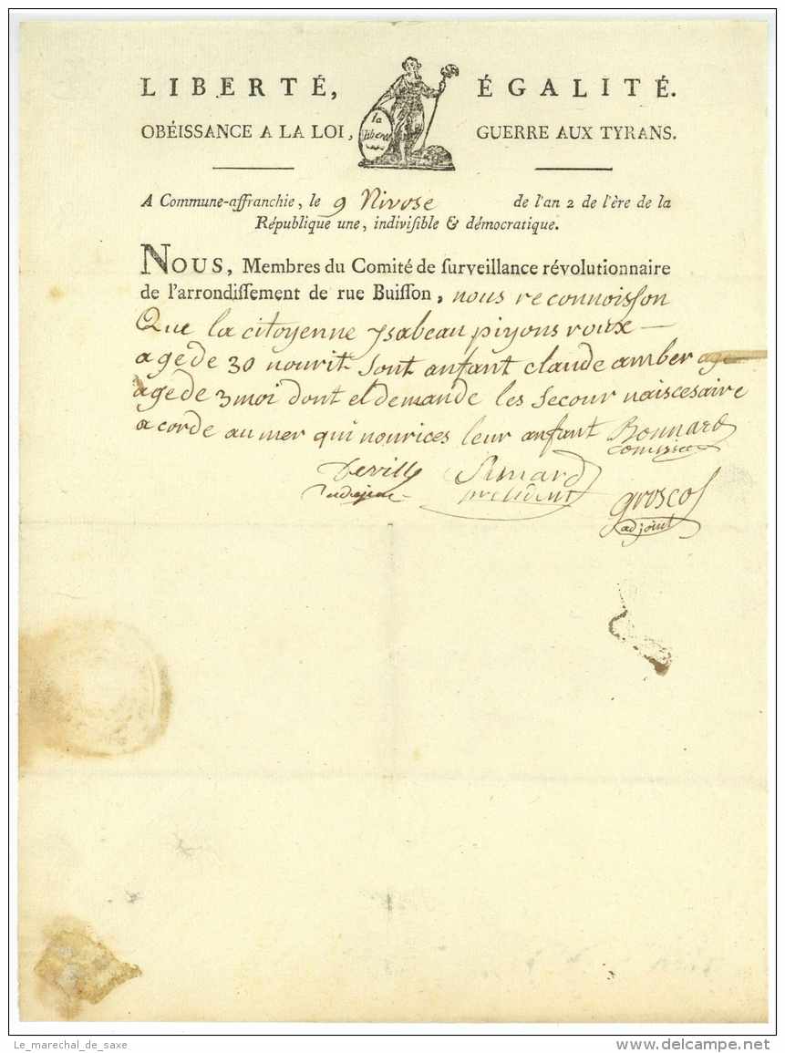 Revolution - COMMUNE-AFFRANCHIE - Lyon 1793 - Arr. Rue Buisson - Comite De Surveillance - Terreur - Historical Documents