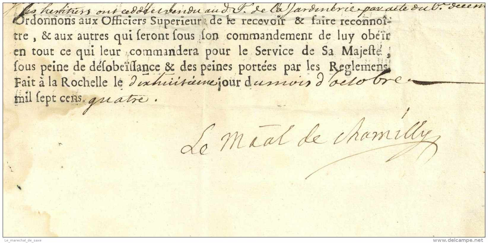 Noel Bouton De CHAMILLY (1636-1715) Marechal De France - LA ROCHELLE 1704 Saint-Maixant - Historical Documents