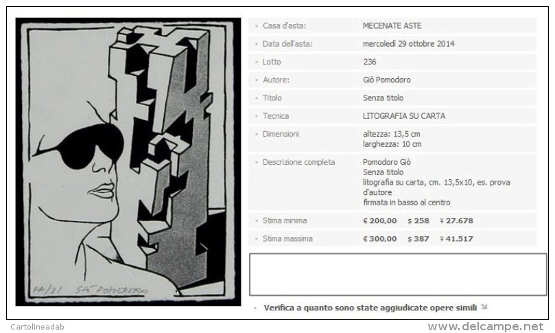 [QU005] GIO' POMODORO - Litografia Su Carta - Prova D'Autore - Cm. 10x13,5 - Lithografieën