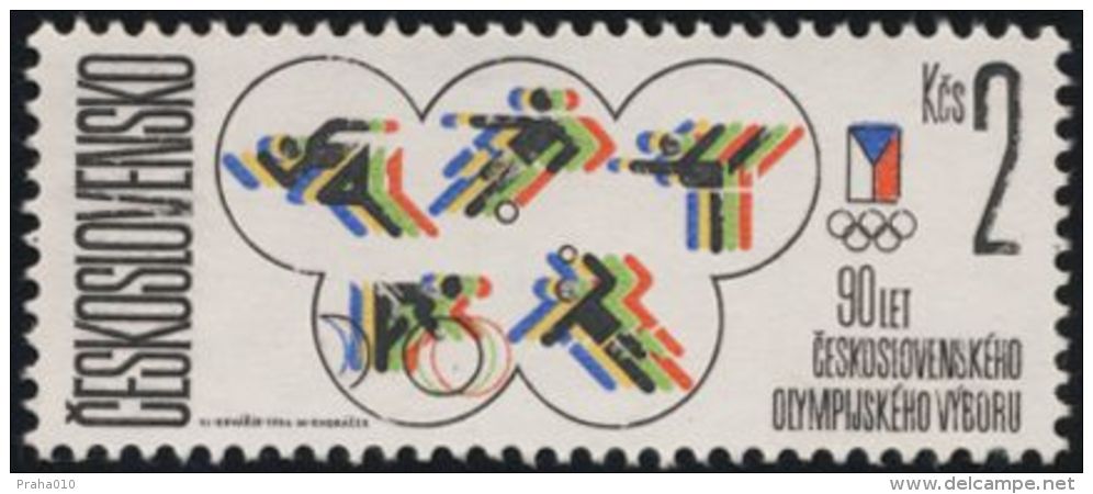 Czechoslovakia / Stamps (1986) 2744: 90 Years Czechoslovak Olympic Committee (logo: Sports); Painter: Vladimir Kovarik - Unused Stamps