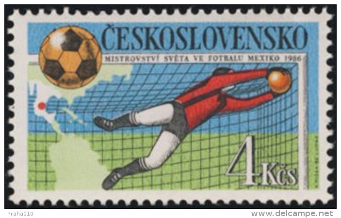 Czechoslovakia / Stamps (1986) 2745: World Cup Of Football In Mexico 1986 (goalkeeper And Ball); Painter: Petr Misek - Unused Stamps