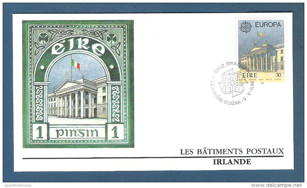 IRLANDA-1990- 2 Valori Emissione EUROPA Su 2 Buste FDC NUMISMATIQUE FRANCAISE- EDIFICI POSTALI -in Ottime Condizioni. - FDC