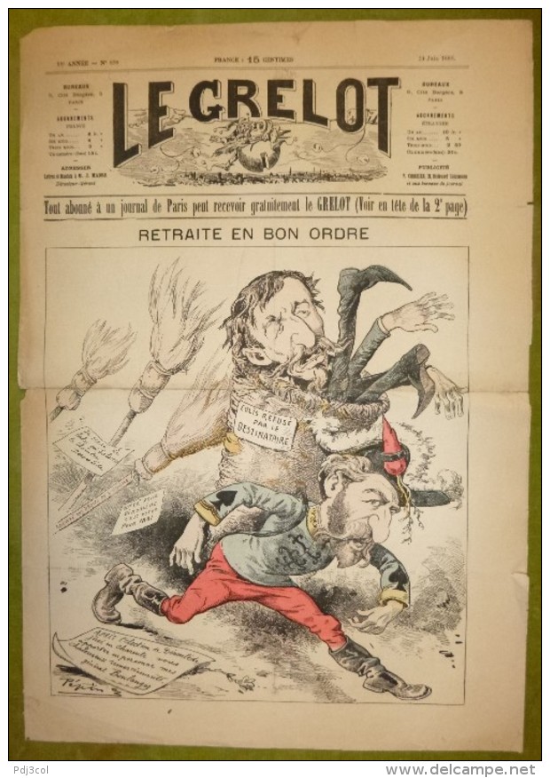 Journal Satirique - LE GRELOT - 1888 - Retraite En Bon Ordre, Général Boulanger. Illustration En Couleur De Pépin - 1850 - 1899