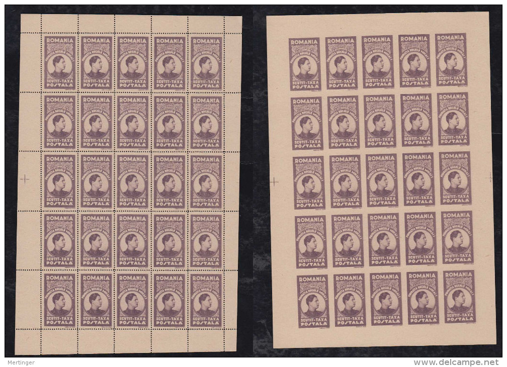 Rumänien Romania Postage Free Stamp  Mi# XIIa A+B (*) Mini Sheet Of 25 Michael Foundation 1947 - Franquicia