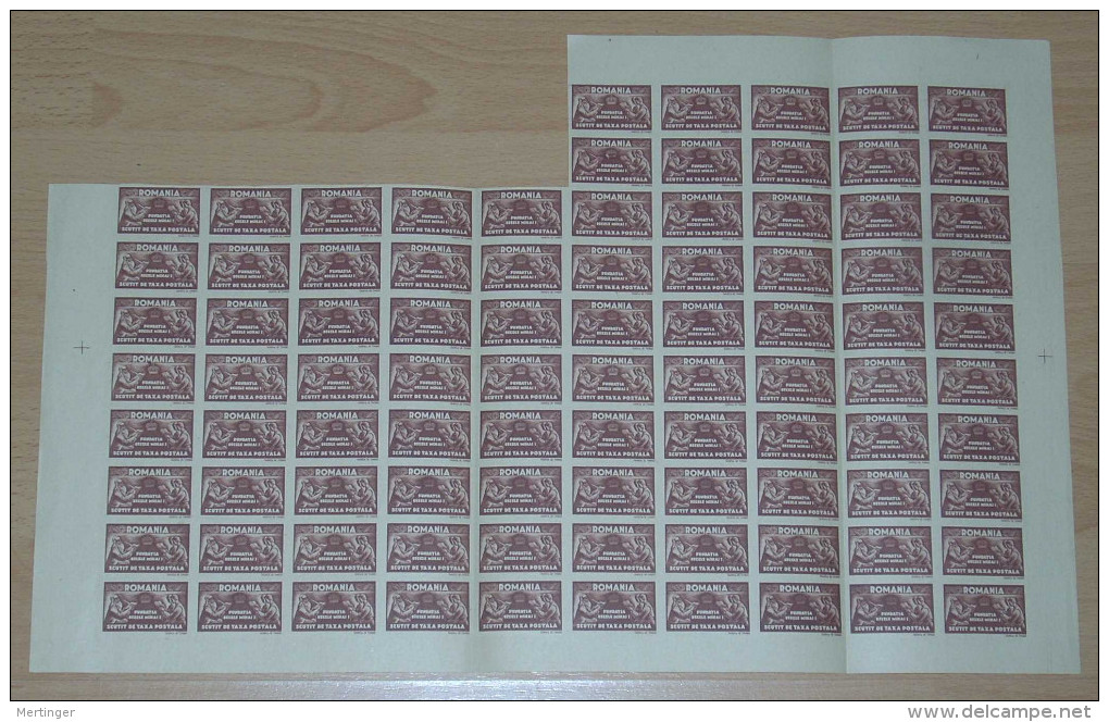 Rumänien Romania Postage Free Stamp  Mi# XIIc B (*) Block Of 90 Michael Foundation 1947 - Franchigia