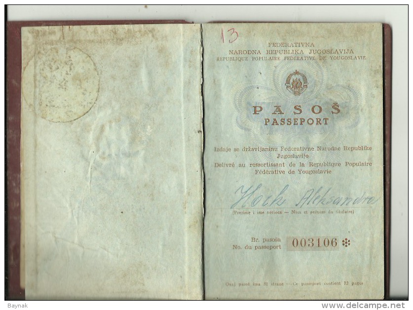 F.N.R.90  -  F. N. R.   YUGOSLAVIA  ---    PASSPORT  --  1960  --  17 X VISA  AUSTRIA, DEUTSCHLAND, ITALIA  - TAX STAMP - Historische Dokumente