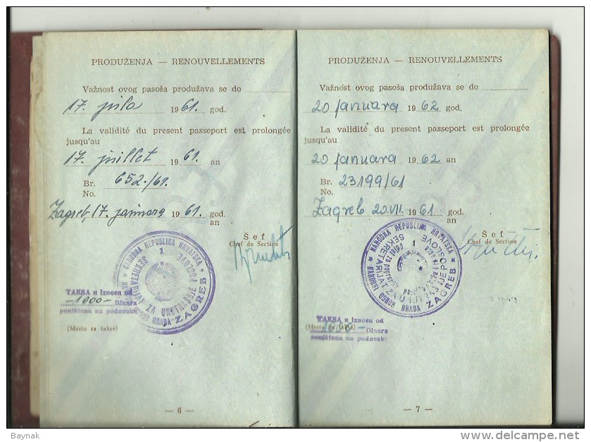 F.N.R.90  -  F. N. R.   YUGOSLAVIA  ---    PASSPORT  --  1960  --  17 X VISA  AUSTRIA, DEUTSCHLAND, ITALIA  - TAX STAMP - Historische Dokumente