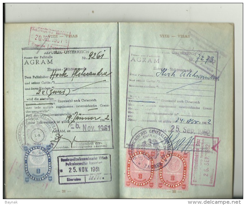 F.N.R.90  -  F. N. R.   YUGOSLAVIA  ---    PASSPORT  --  1960  --  17 X VISA  AUSTRIA, DEUTSCHLAND, ITALIA  - TAX STAMP