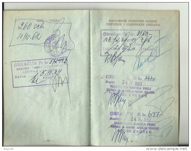 F.N.R.90  -  F. N. R.   YUGOSLAVIA  ---    PASSPORT  --  1960  --  17 X VISA  AUSTRIA, DEUTSCHLAND, ITALIA  - TAX STAMP