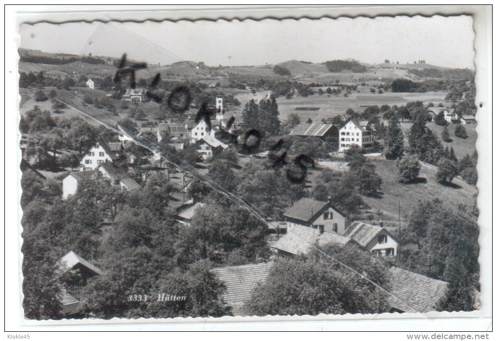 Suisse - Hütten - Vue Panoramique Aerienne Sur Le Village - Au Loin L'eglise Et Les Champs Pâturages - CPSM Glacée - Hütten