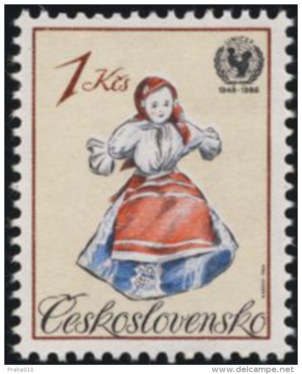 Czechoslovakia / Stamps (1986) 2752: Children´s Toys - 40th Anniversary Of UNICEF (doll); Painter. Bedrich Housa - Dolls