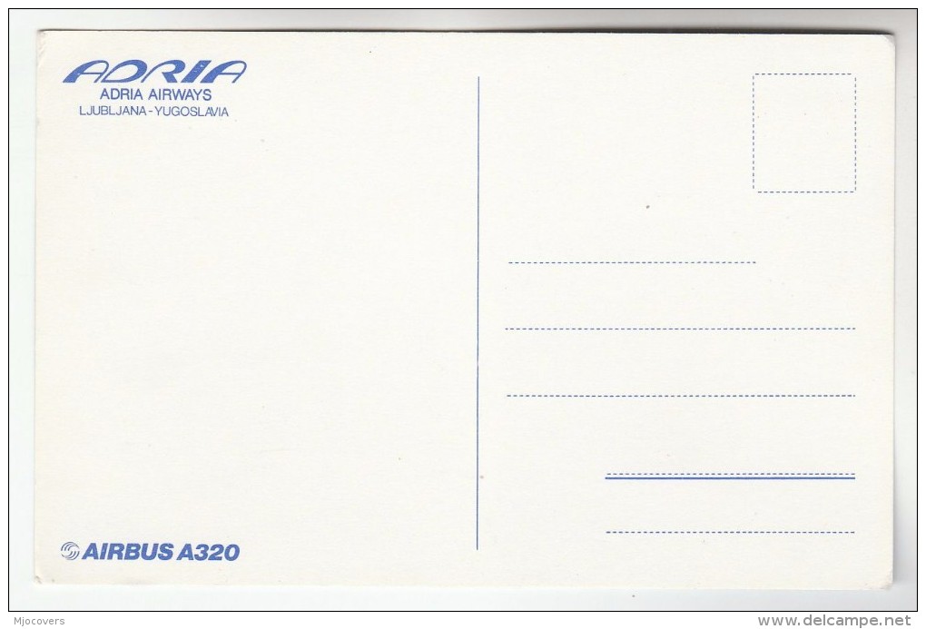 YUGOSLAVIA Postcard ADRIA AIRWAYS Airline AIRBUS A320 AIRCRAFT Aviation Flight - 1946-....: Modern Era