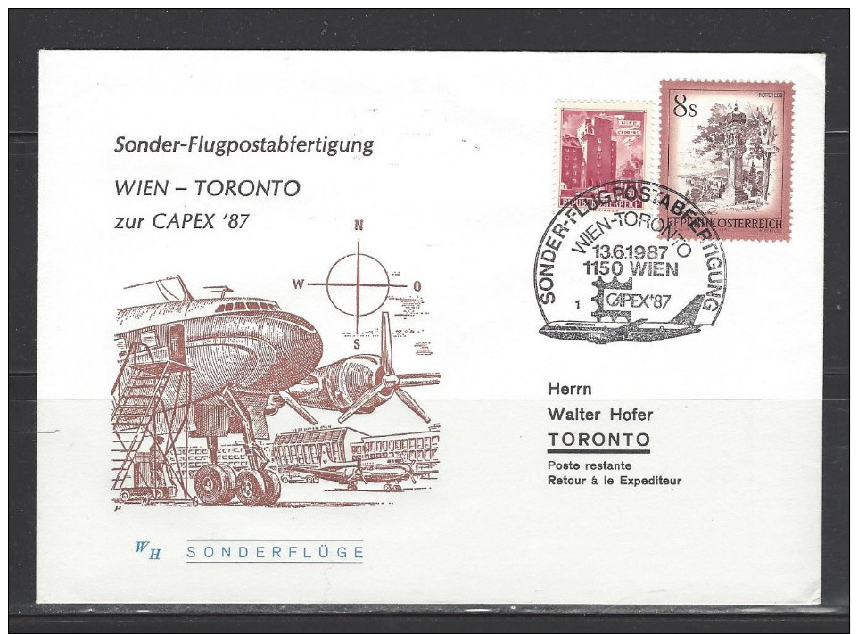 ÖSTERREICH - Sonder-Flugpostabfertigung Wien - Toronto Zur CAPEX ´87 - 13.6.1987 - Altri & Non Classificati