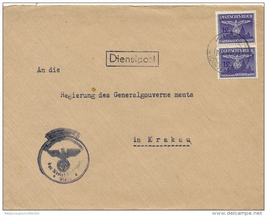 KIELCE  - 1944 , Dienstbrief Nach Krakau-  -  Big Letter, Dispatch = 4,20 EURO - Besetzungen 1938-45