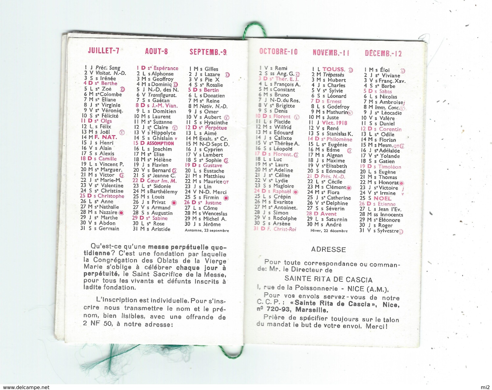 Petit Calendrier Sainte Rita 1965 TBE Tout Scanné - Petit Format : 1961-70