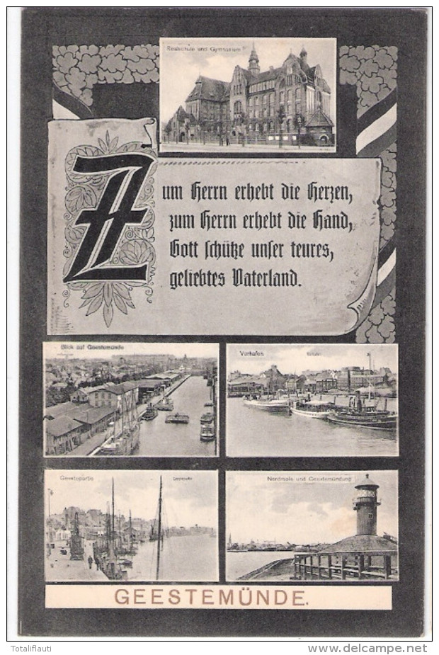 Bremen GEESTEMÜNDE 5 Bild Karte M Spruch Gymnasium Realschule Hafen 4.12.1916 Kaiserliche Marine FeldPost - Bremerhaven