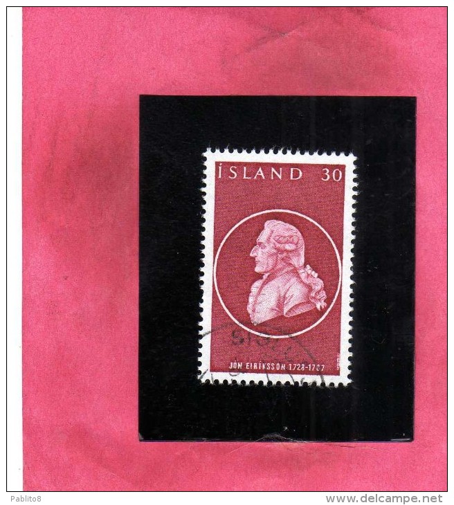 ISLANDA ICELAND ISLANDE 1975 Famous Icelanders Jon Eiriksson (1728-1787) FAMOSI ISLANDESI Kr 30 30k USATO USED OBLITERE´ - Usati