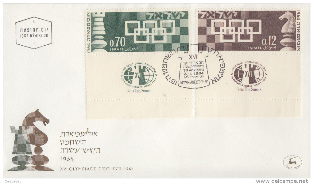 Enveloppe  FDC  1er  Jour   ISRAEL    XVIéme   OLYMPIADE   D' ECHECS   1964 - Echecs