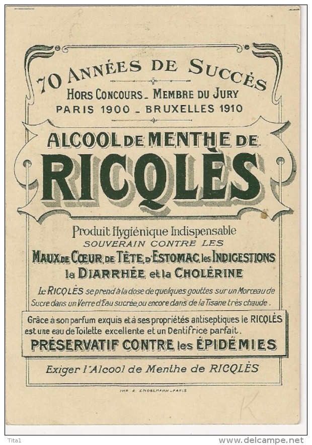 S4752 - Publicité Pour Alcool De Menthe De RICQLES - Au Maroc " Dessin De Préjelan" - Advertising