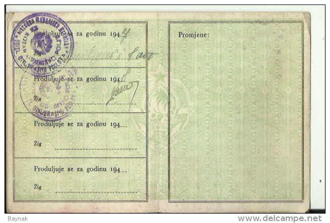 CROATIA, GRUBISNO POLJE    --  LEGITIMACIJA  --  ID CARD  --   WITH MAN PHOTO  --  1946 - Documents Historiques