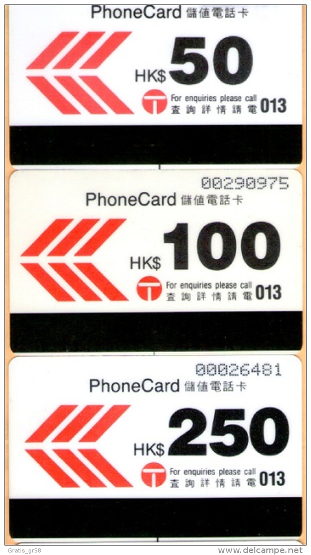 Hong Kong - HKT09,10,11, Hong Kong Skyline 3rd Series, 1989, 50 HK$,100 HK$, 250 HK$, Used - Hong Kong