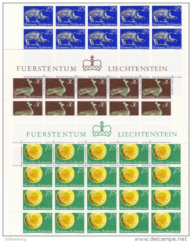 4016r: Liechtenstein 1971: Die 3 Kleinbögen Landesmuseum (antike Schmuckstücke) ** Postfrisch - Préhistoire