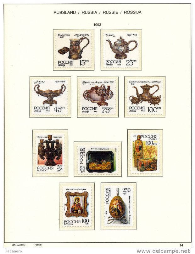 RUSSIA - 1993 COMPLETE COLLECTION OF STAMPS, BLOCKS & SHEETS ON 22 SCHAUBEK ALBUMSHEETS - MNH ** - Collezioni