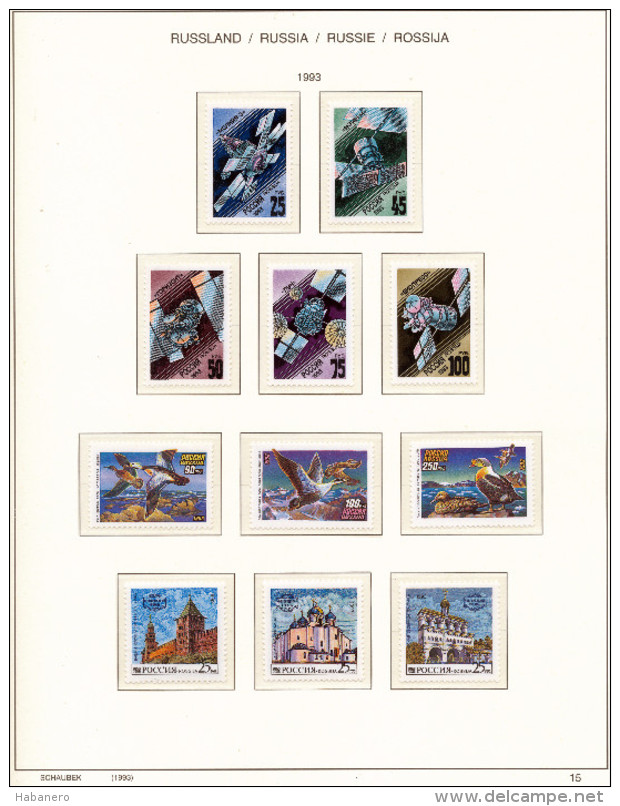 RUSSIA - 1993 COMPLETE COLLECTION OF STAMPS, BLOCKS & SHEETS ON 22 SCHAUBEK ALBUMSHEETS - MNH **