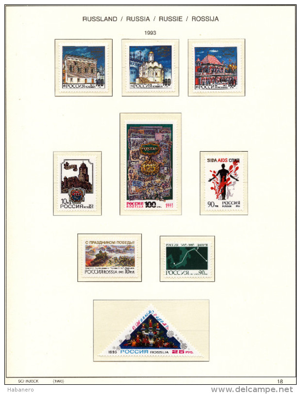 RUSSIA - 1993 COMPLETE COLLECTION OF STAMPS, BLOCKS & SHEETS ON 22 SCHAUBEK ALBUMSHEETS - MNH **