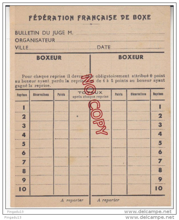 Au Plus Rapide Rare Bulletin De Juge Fédération Française De Boxe Excellent état - Other & Unclassified