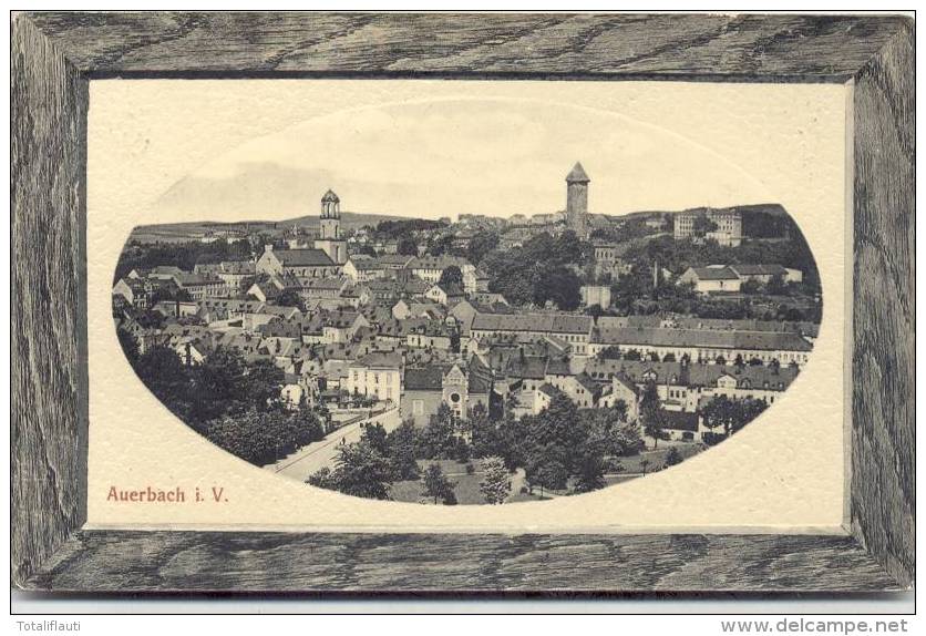 AUERBACH Vogtland Gesamt Prägedruck Passepartout Holzrahmen Imitation 7.4.1911 Gelaufen - Auerbach (Vogtland)