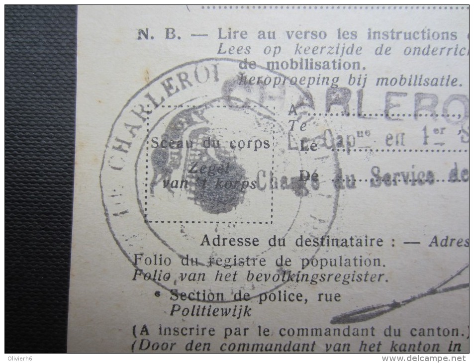 AVIS DE MUTATION (M1699) CHIMAY 1937 (3 Vues) Dépot D'armée N°3 Vers Bureau De Recrutement Charleroi - Documents Historiques