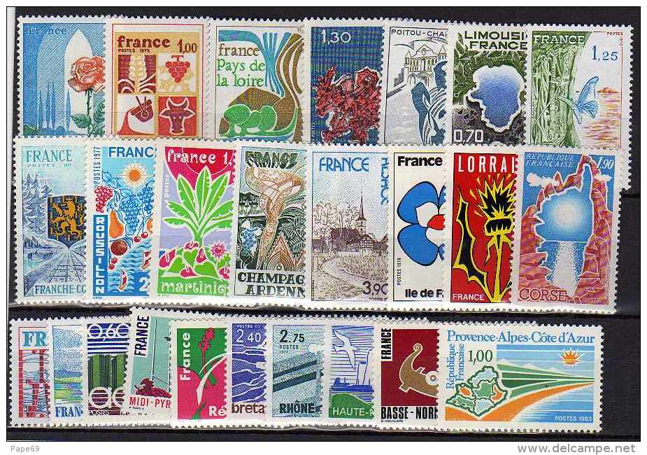 France Lot Toutes Les Timbres De Régions De 1975 à 1983, Les 25 Valeurs Sans Charnière, TB - Collections