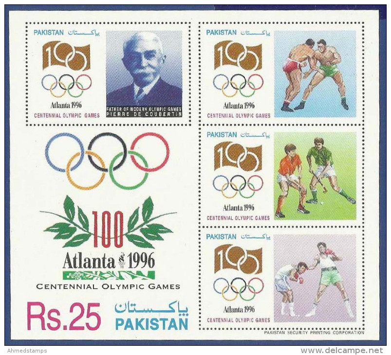 PAKISTAN 1996 MNH MS SHEET OLYMPIC GAMES ATLANTA FATHER OF MODERN OLYMPICS SPORTS - Pakistan