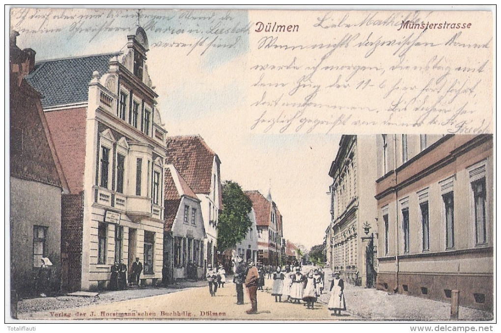 DÜLMEN Münsterstrasse Color Belebt Geschäfte Bahnpost OSNABRÜCK OBERHAUSEN ZUG 703 28.9.1903 - Dülmen