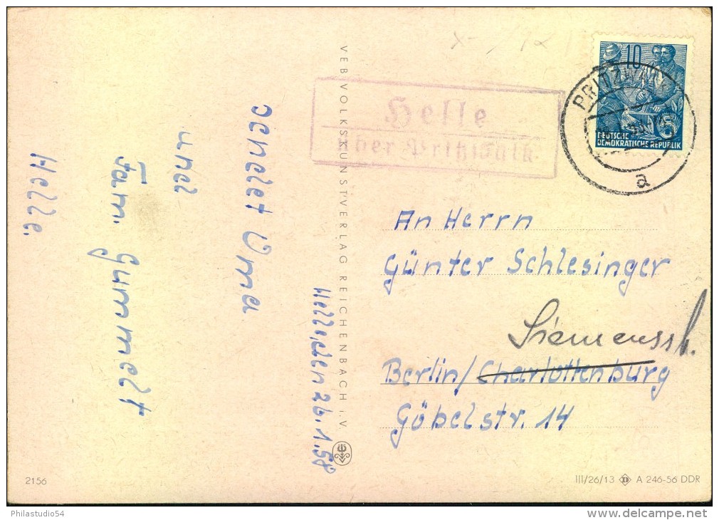 Brandenburg : 1956, Postkarte Posthilfsstelle "Helle über Pritzwalk" - Macchine Per Obliterare (EMA)