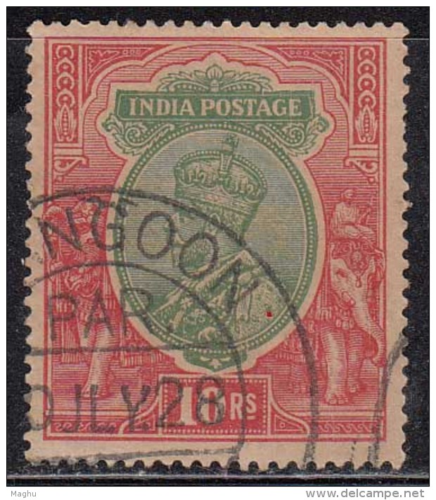 India Used In Burma, Rangoon Postmark, Rs 10 Wmk Single Star, King George V Series, British India Used 1911 - Burma (...-1947)