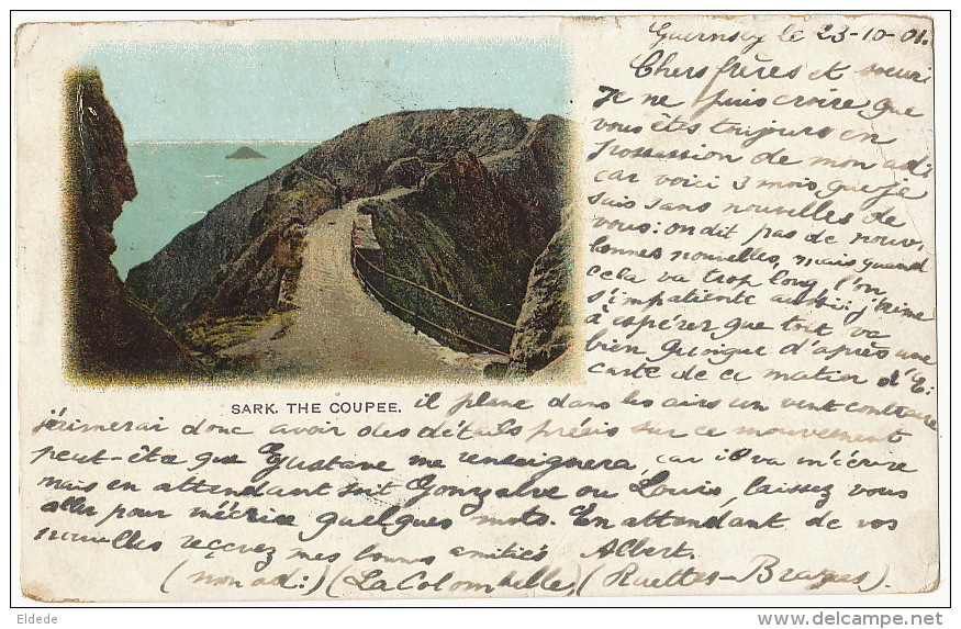 Sark The Coupee  Used From Guernsey La Colombelle 1901 To Grandson Suisse Stamp Removed - Sark