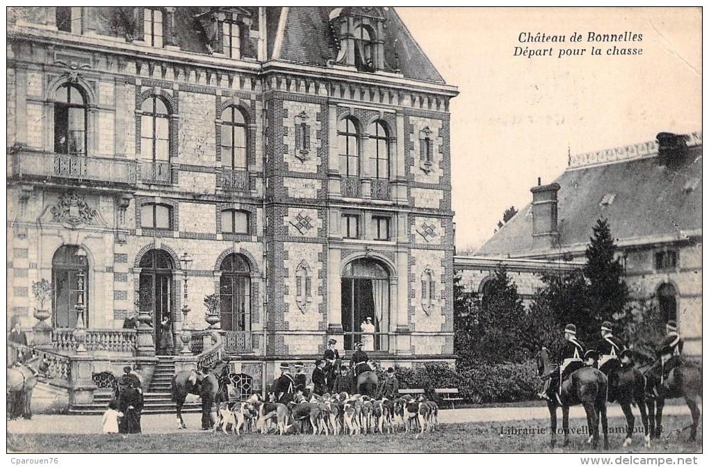 Cpa C P A 78  Château De Bonnelles Départ Pour La Chasse à Courre équipage Chiens Cor 1924  Carte   Circulée Yvelines - Otros & Sin Clasificación