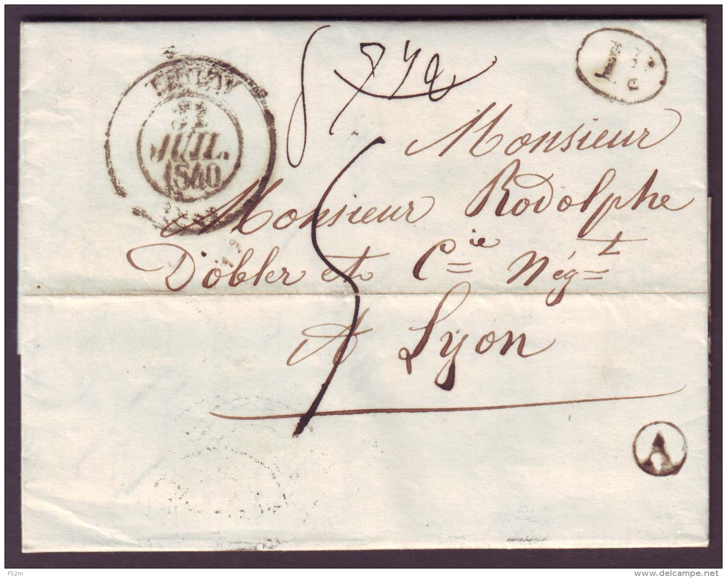 RHONE - LAC - Tàd T13 THIZY + Taxe 5 (2ème éch) + BR "A" (Cublize, Identifiée) Pour Lyon (68) - 1801-1848: Précurseurs XIX