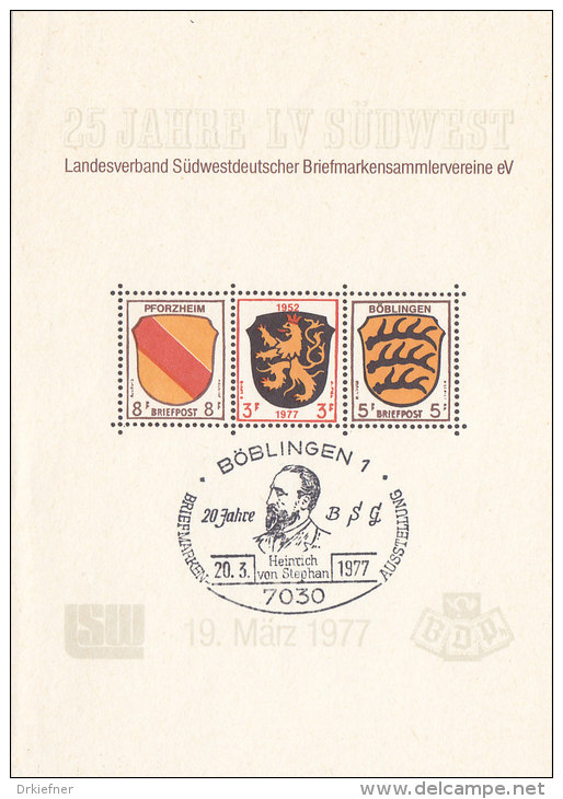 WERBEBLOCK Zum 25 Jahre Landesverband Südwest Des BDPh Mit SoST: Böblingen H.v.Stephan 20.3.1977 - Altri & Non Classificati