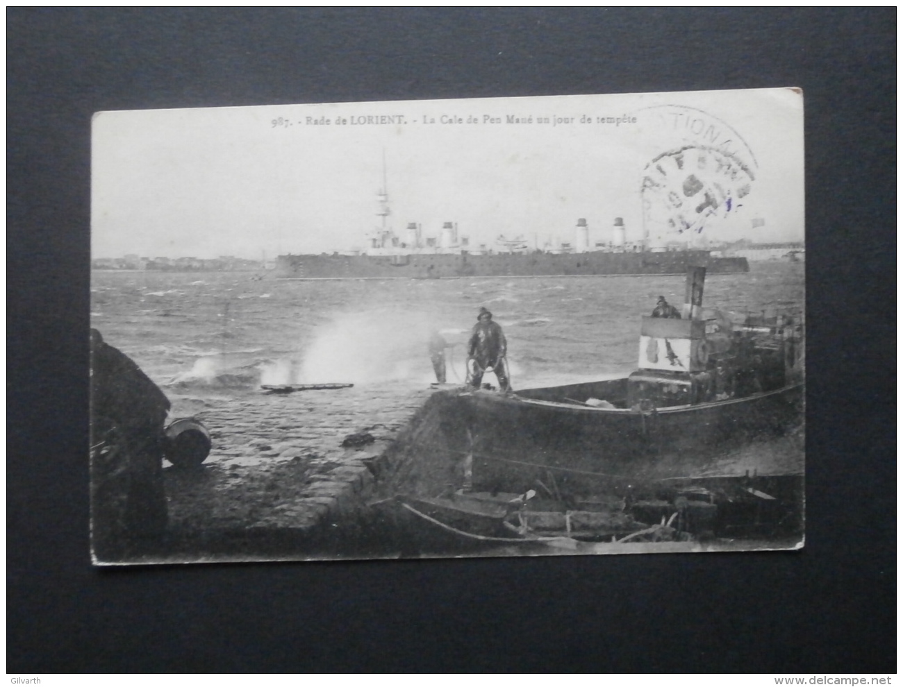 Rade De Lorient La Cale De Pen Mané Un Jour De Temps, Bateau De Guerre -  Circulée 1919 L257 - Lorient